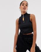 Asos Design Two-piece Sleeveless Half Zip Fitted Top-black