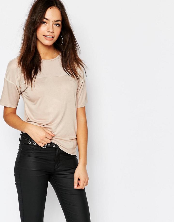 Daisy Street Sheer Mesh Insert T-shirt - Nude