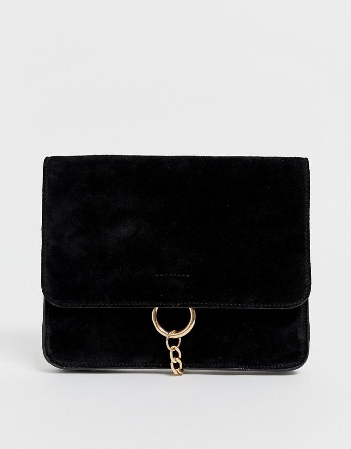 Urbancode Real Suede Cross Body With Chain Detail - Black
