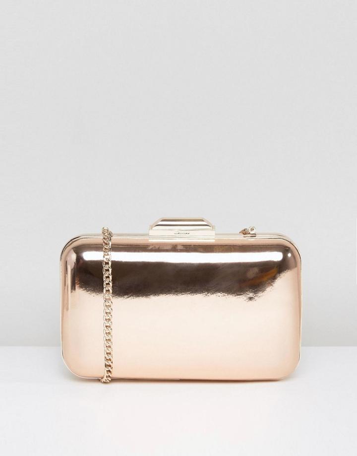 Dune Broncho Rose Gold Metallic Box Clutch Bag - Pink