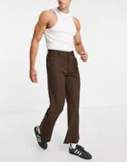 Asos Design Flared Smart Pants In Brown Micro Check