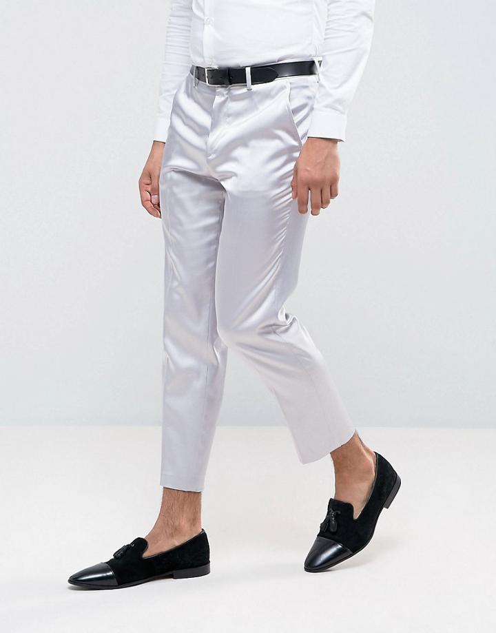 Asos Wedding Skinny Crop Smart Pant In Lilac Sateen - Purple