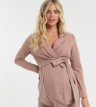 Asos Design Maternity Jersey Wrap Suit Blazer In Blush-pink