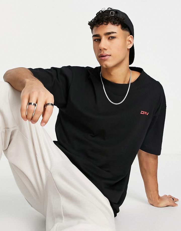 Good For Nothing Oversized T-shirt With Chest Embroidery Logo-black