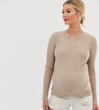 Asos Design Maternity Crew Neck Sweater In Skinny Rib - Stone