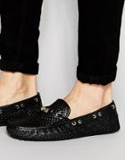 Asos Driving Shoes In Black With Perforated Gold Detailing - Black
