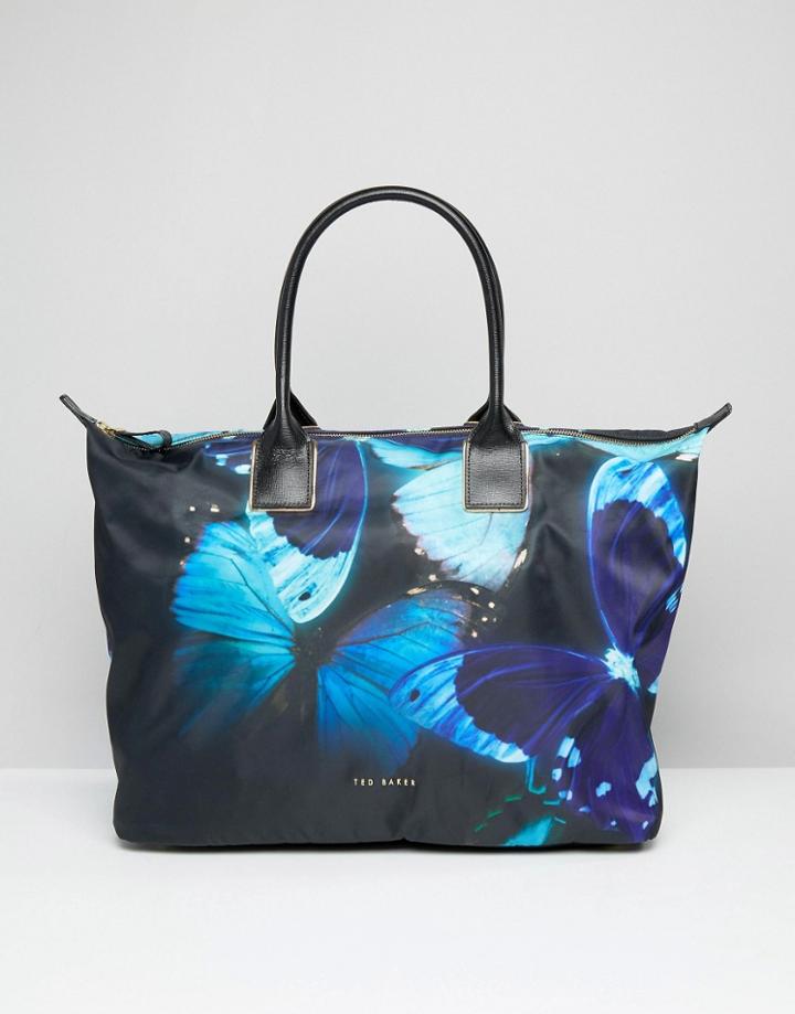 Ted Baker Nylon Weekender Bag In Butterfly Print - Black