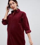 Asos Design Maternity Cord Shirt Dress In Oxblood - Red