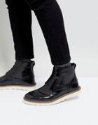 Asos Brogue Boots In Black Leather With Contrast Sole
