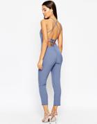 Asos Lace Up Back Jumpsuit - Dusky Blue
