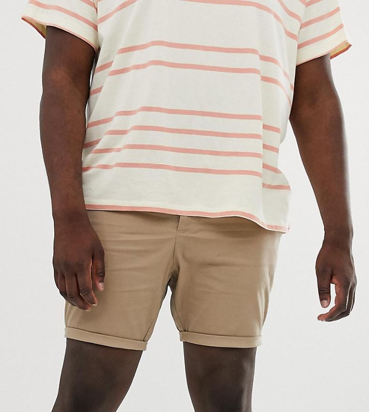 Asos Design Plus Skinny Chino Shorts In Stone - Stone