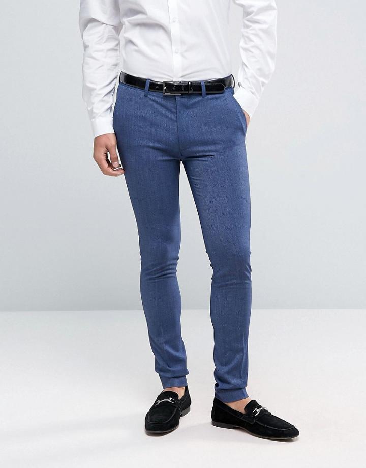 Asos Super Skinny Suit Pants In Denim Twist - Blue