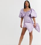 Asos Design X Christian Cowan Puff Sleeve Bow Mini Dress-purple