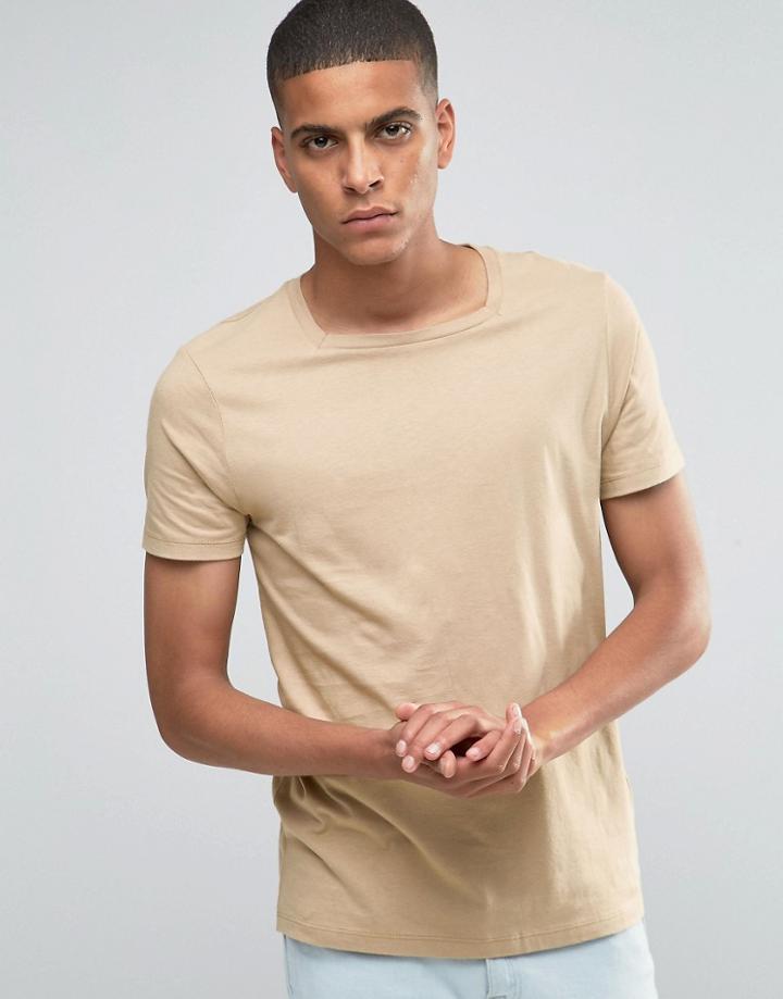 Asos T-shirt With Square Neck In Beige - Beige