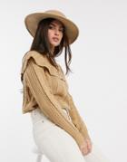 Vero Moda Pointelle Sweater With Ruffle Collar In Camel-brown