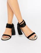 Aldo Yinda Black Tassle Suede Flat Sandals - Black