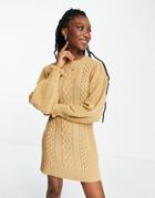 Miss Selfridge Knitted Cable Mini Dress In Camel-neutral
