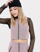 The Ragged Priest Zip Up Crop Top In Mini Check - Pink