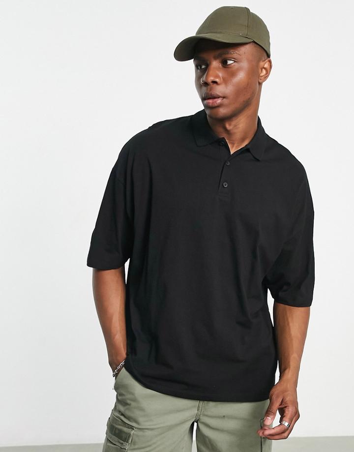 Asos Design Oversized Polo In Black