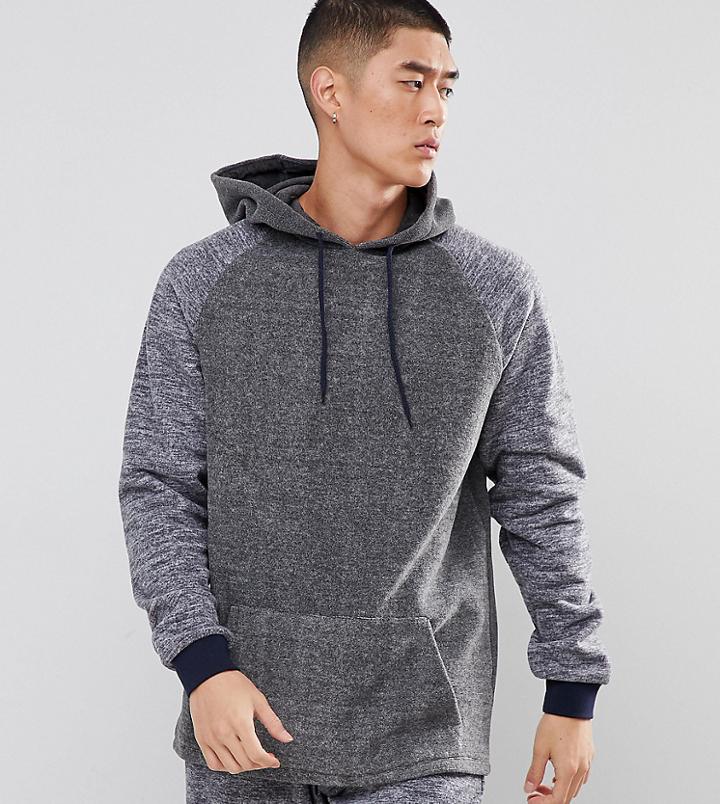 Asos Oversized Longline Hoodie In Fleece With Contrast Sleeves-navy