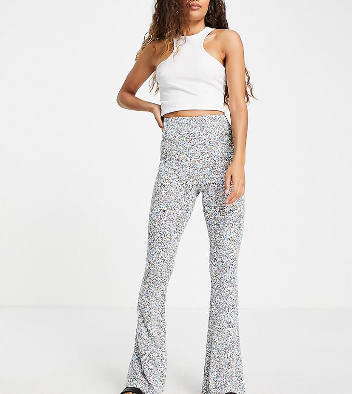 Topshop Petite Pretty Floral Printed Jersey Flared Pant-multi