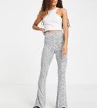 Topshop Petite Pretty Floral Printed Jersey Flared Pant-multi