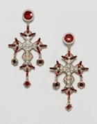 Asos Design Earrings In Vintage Cross Design With Jewels And Pearls In Gold - Gold