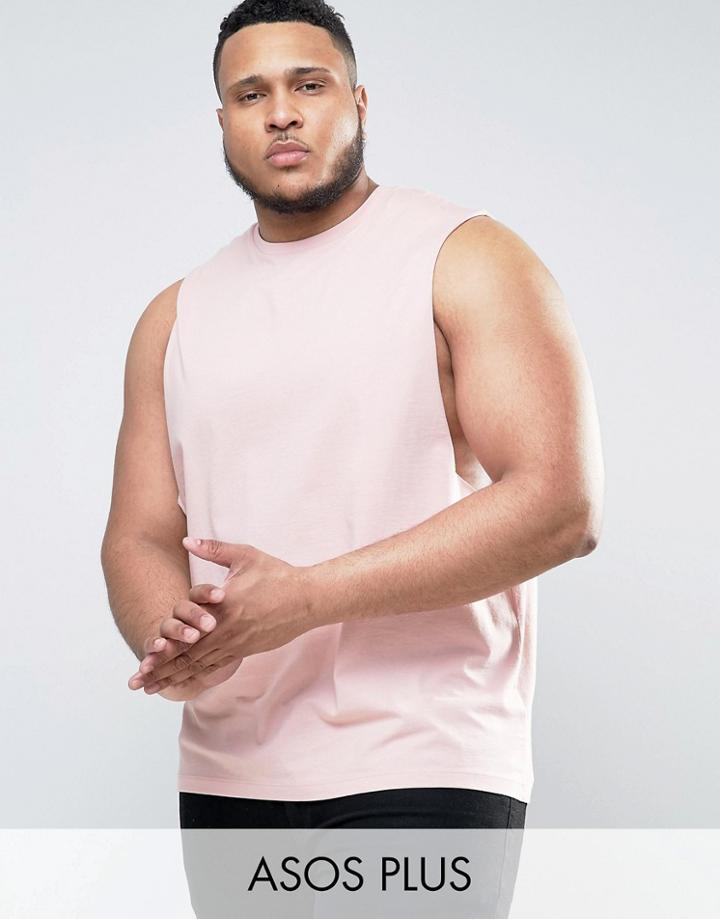 Asos Plus Sleeveless T-shirt With Dropped Armhole In Pink - Pink
