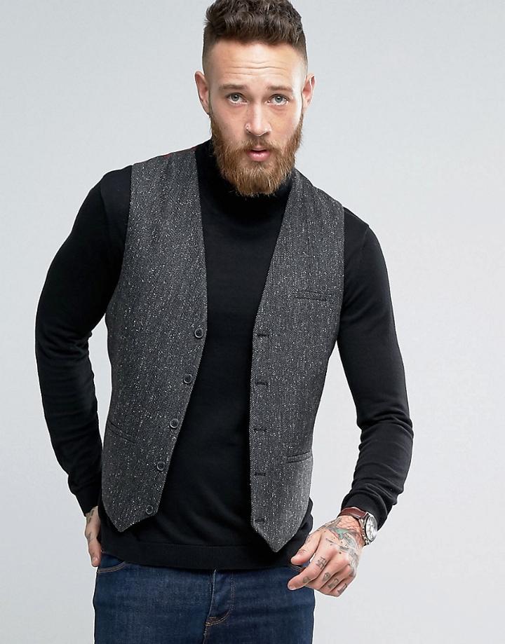 Asos Skinny Vest In Herringbone - Gray
