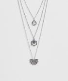 Asos Design Layered Necklace Pack With Stone Interest In Burnished Silver - Silver