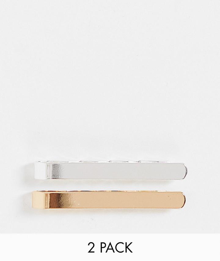 Asos Design 2 Pack Tie Bar Set In Silver And Gold-multi