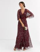 Maya Bridesmaid Delicate Sequin Wrap Maxi Dress In Wine-red