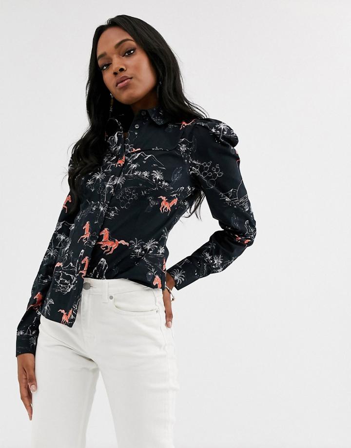 Asos Design Long Sleeve Shirt In Western Print-multi