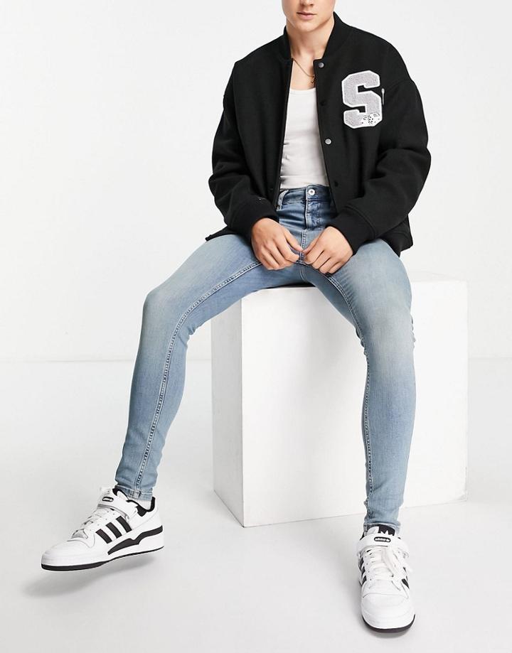 Topman Super Spray On Jeans In Light Wash-blues