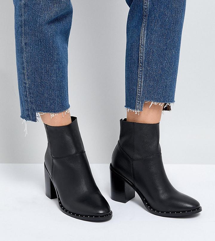 Asos Design Wide Fit Envy Leather Ankle Boots-black