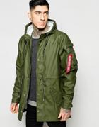 Alpha Industries Rubber Parka In Green - Dark Olive
