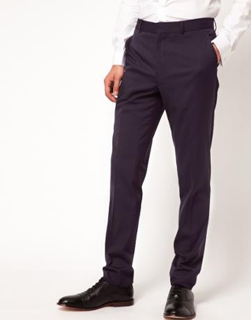 Asos Skinny Fit Tuxedo Suit Pants In Navy Polywool