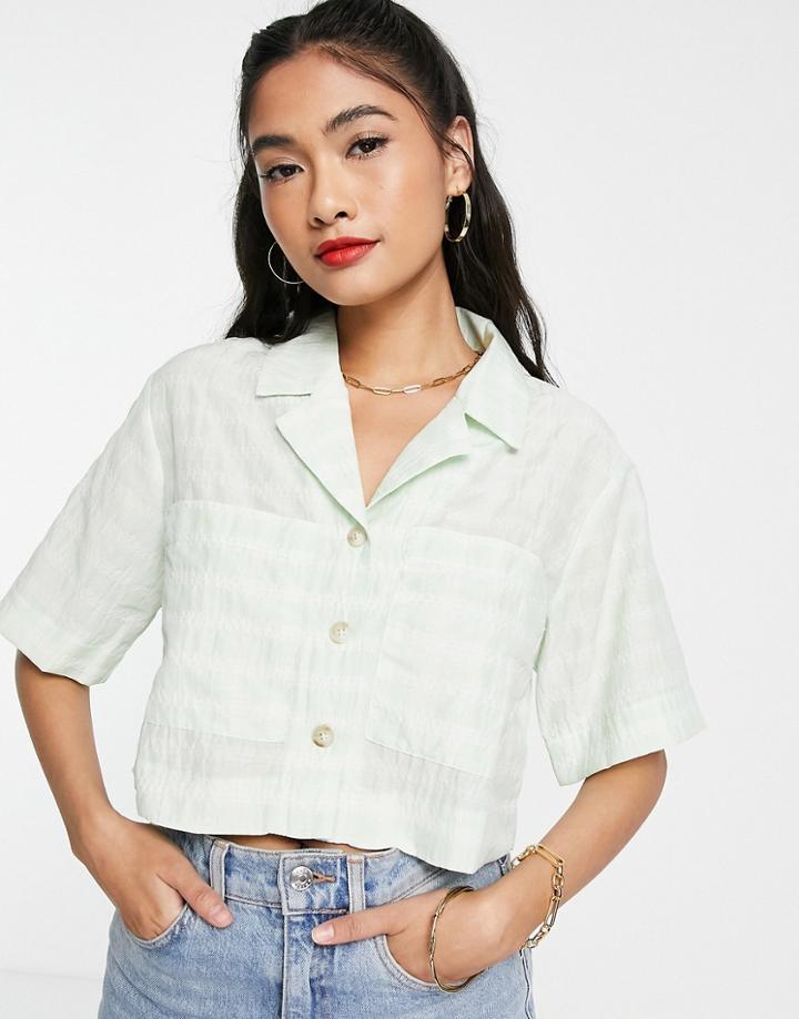 Topshop Crinkle Resort Crop Shirt In Lime-green