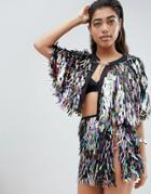 Jaded London Festival Cape In Holographic Sequins - Gold