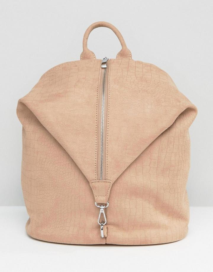 Lamoda Faux Suede Zip Detail Fold Backpack - Beige