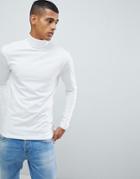 Only & Sons Roll Neck Long Sleeve Top - White
