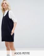 Asos Petite Cord Dress With Zip Through In Navy - Blue