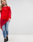 Asos Ultimate Asymmetric Ruffle Blouse In Chiffon - Red