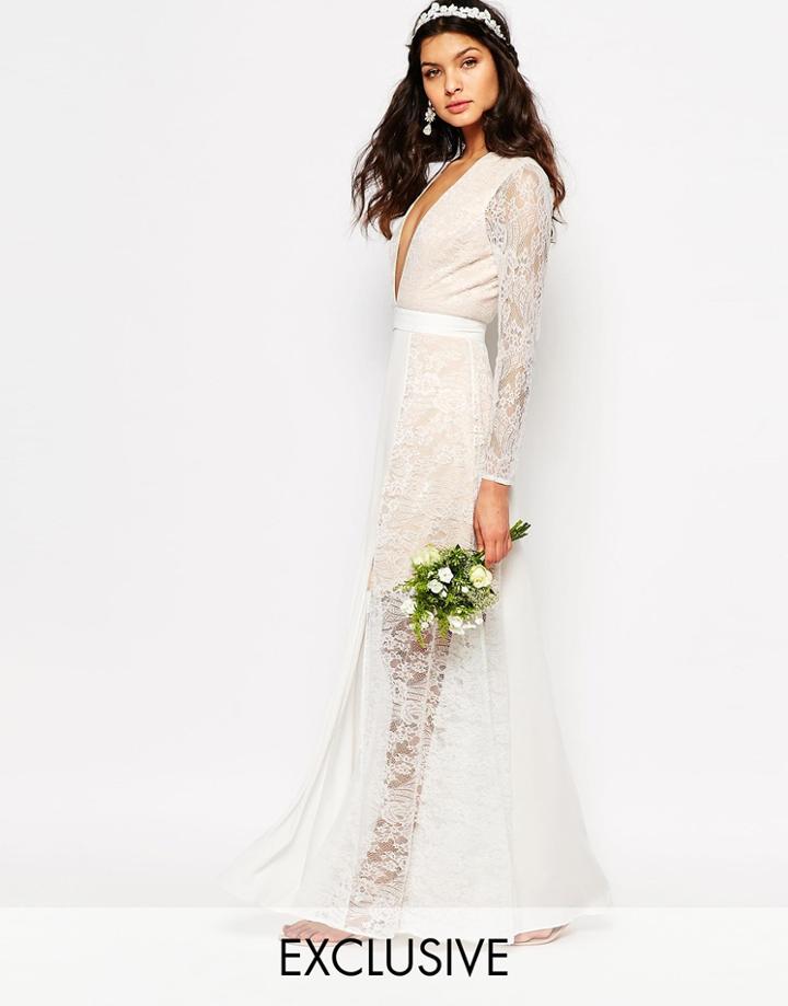 Fame And Partners Bridal Laced Heaven Maxi Dress With Split - Parchment White
