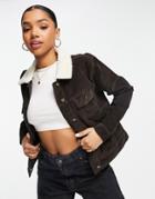 Brave Soul Prestwich Sherpa Collar Cord Jacket In Chocolate Brown