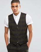 Selected Homme Suit Vest With Check In Skinny Fit With Stretch - Khaki