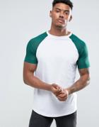 Asos T-shirt With Contrast Mesh Sleeves In Green - White