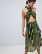 Missguided Halterneck Stripe Midi Dress - Multi