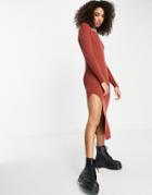 Asos Design Knitted Midi Dress With Contrast Halter Straps In Brown