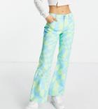 Asos Design Petite Puddle Flare Pants In Psychedelic Checkerboard-multi
